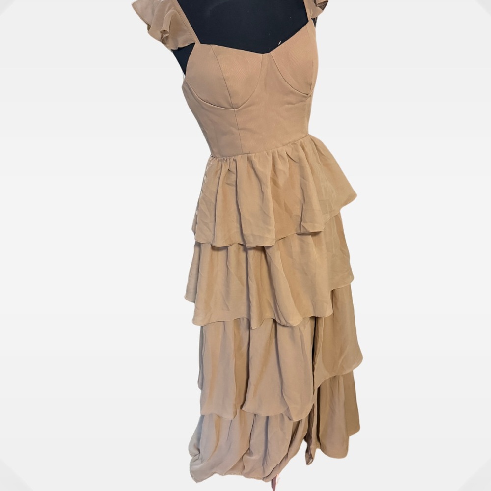 Elegant Tan Ruffle Dress